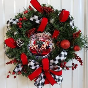 Wreath Christmas Red Truck with Dogs